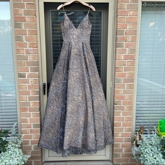 Jovani Silver Glitter Embellished Nude Gown 4 - Picture 4 of 16